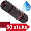 50 Stuks - Kabelverbinder waterdicht - IP68 - 230Vac, 16A - Stekker 3-polig - Max. 1,5mm² (Lasdoos, Kabeldoos)