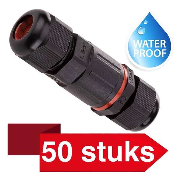 50 Stuks - Kabelverbinder waterdicht - IP68 - 230Vac, 16A - Stekker 3-polig - Max. 1,5mm² (Lasdoos, Kabeldoos)