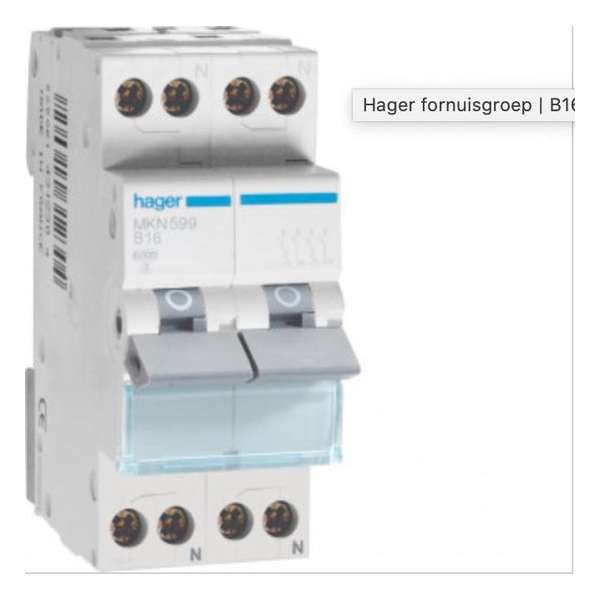 Hager fornuisgroep | B16A 2X1P+N | MKN599