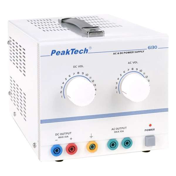 PeakTech 6130 AC / DC laboratoriumvoeding 1 - 15 V / 10 A