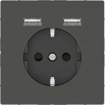 Stopcontact - Inbouw - Randaarde - USB Type A+A - Antraciet - Systeem Design - Schneider Electric - MTN2366-6034