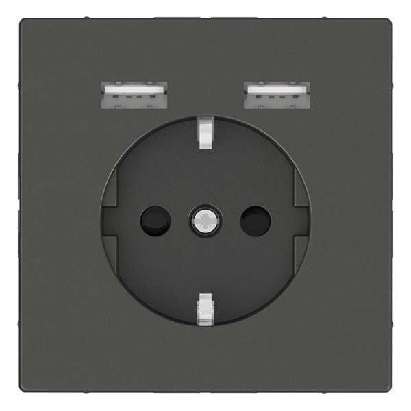 Stopcontact - Inbouw - Randaarde - USB Type A+A - Antraciet - Systeem Design - Schneider Electric - MTN2366-6034