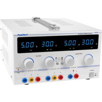 Peaktech 6145: Digitale laboratoriumvoeding 2 x 0 - 30 V / 0 - 5 A DC / 5 V / 3 A vast