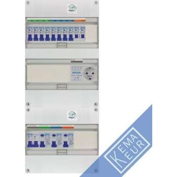 Gacia groepenkast 1 fase 8 groepen + beltrafo + wcd + kookgroep en afmetingen 535x220 mm