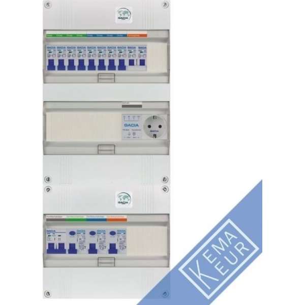 Gacia groepenkast 1 fase 8 groepen + beltrafo + wcd + kookgroep en afmetingen 535x220 mm