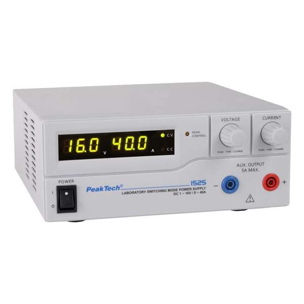 PeakTech 1525 Schakelmodus laboratorium Voeding DC 1 - 16 V / 0 - 40 A