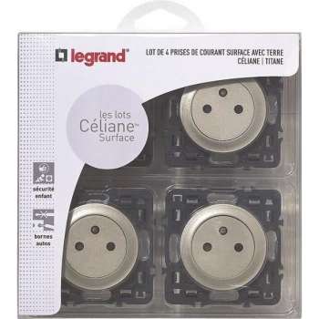 LEGRAND Celiane Lot 4 uitgangen met verzonken geslepen inbouw titanium