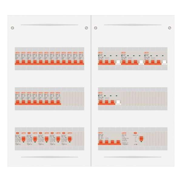3 fase bedrijfsverdeler 40A met 20 licht groepen en 4 krachtgroepen