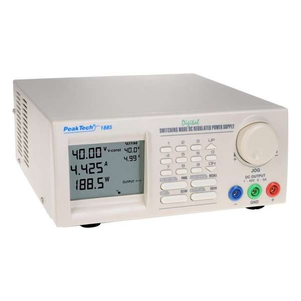 Peaktech 1885: Schakelaar. Mode DC-voeding met RS-232 C + RS-485, 1 - 40 V / 0 - 5 A DC