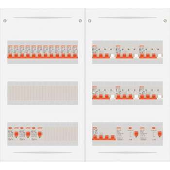 3 fase bedrijfsverdeler 40A met 12 licht groepen en 6 krachtgroepen
