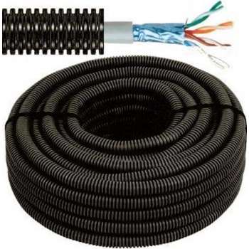 Flexibele voorbedrade buis met FTP kabel - cat. 5e, 4x2x0,5mm Ø 16mm, 100 meter - FLEX FEFTP5