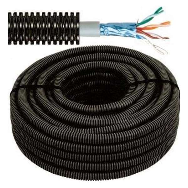 Flexibele voorbedrade buis met FTP kabel - cat. 5e, 4x2x0,5mm Ø 16mm, 100 meter - FLEX FEFTP5