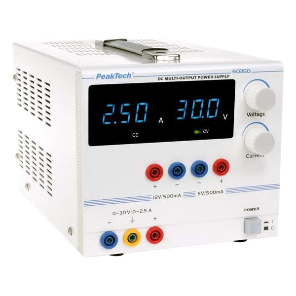 PeakTech 6035 D Digitale laboratoriumvoeding 0 - 30 V / 0 - 2,5 A DC, 5/12 V / 0,5 A vast