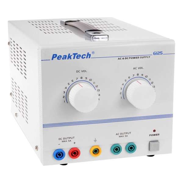 PeakTech 6125 AC / DC laboratoriumvoeding 1 - 15 V / 5 A