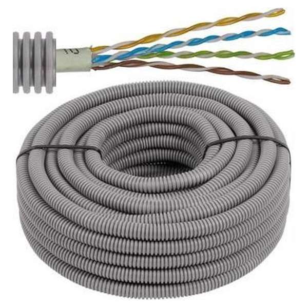 Flexibele voorbedrade buis met UTP kabel - cat. 6, 4x2x0,5mm Ø 16mm, 100 meter - FLEX FEUTP6