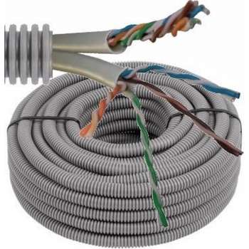 Flexibele voorbedrade buis met UTP kabel - cat. 6, 2x (4x2x0,5mm) Ø 20mm, 100 meter - FLEX FEUTP6X2D20