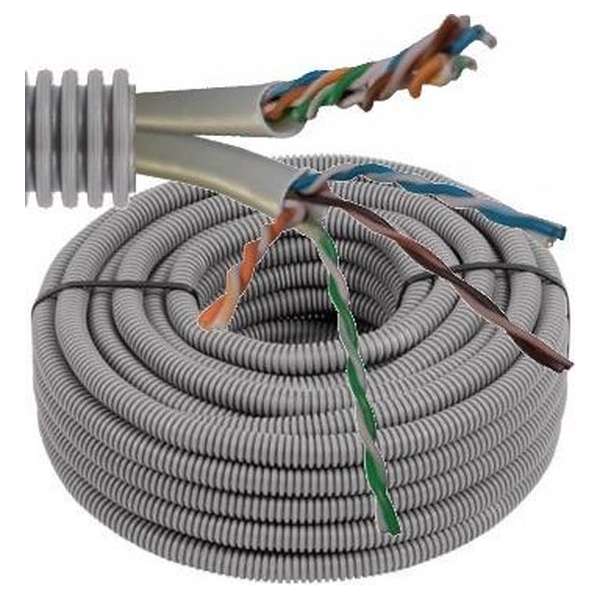 Flexibele voorbedrade buis met UTP kabel - cat. 6, 2x (4x2x0,5mm) Ø 20mm, 100 meter - FLEX FEUTP6X2D20