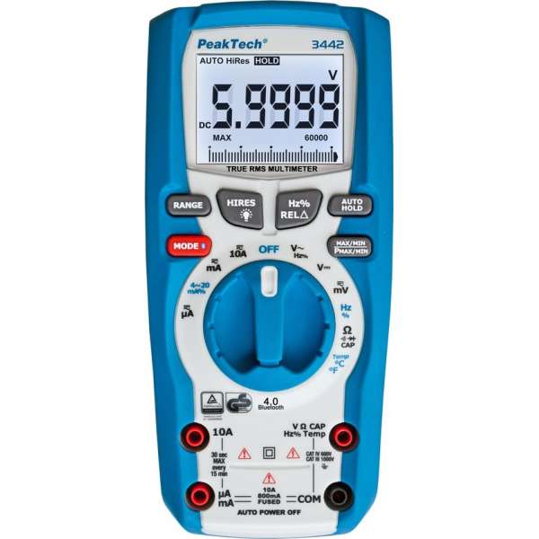 Peaktech 3442: Digitale multimeter ~ 60.000 tellingen ~ 1000V AC / DC met Bluetooth, TrueRMS