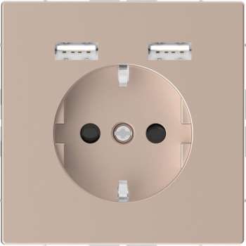 Stopcontact - Inbouw - Randaarde - USB Type A+A - Champagne Metallic - Systeem Design - Schneider Electric - MTN2366-6051