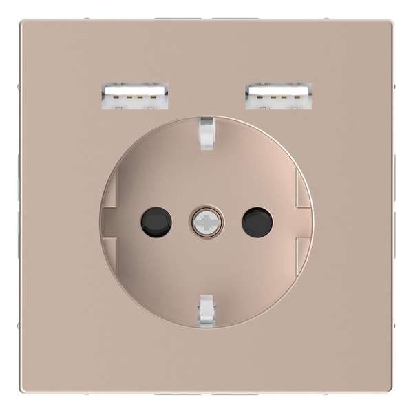 Stopcontact - Inbouw - Randaarde - USB Type A+A - Champagne Metallic - Systeem Design - Schneider Electric - MTN2366-6051