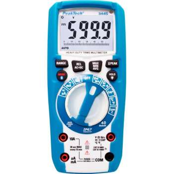 Peaktech 3445: Digitale multimeter ~ 6.000 counts ~ 1000V AC / DC ~ TrueRMS, Bluetooth, IP67 met verlichte functieknoppen