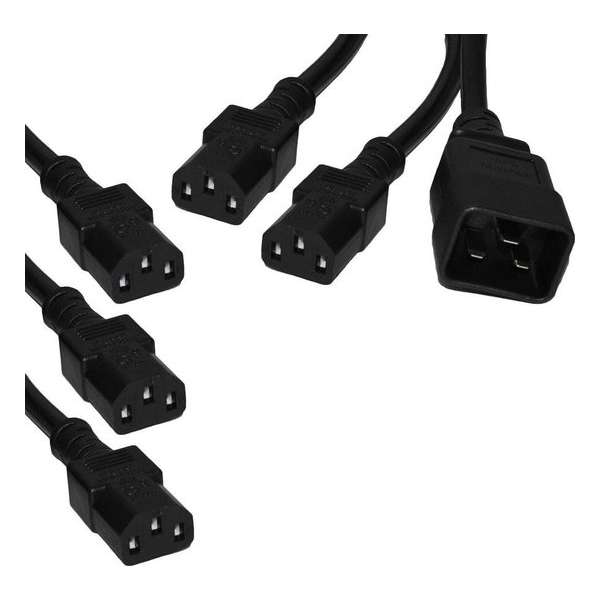 E&T Powercables C20 naar 5x C13 apparaat Y-snoer - 3x 1,00mm / zwart - 1 meter