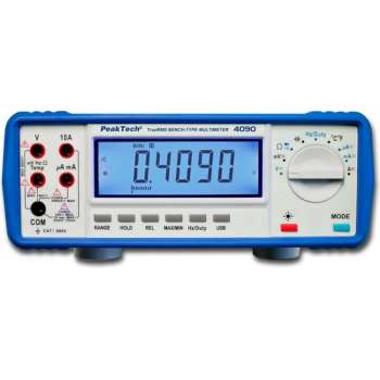 Peaktech 4090: Digital-Bench Multimeter ~ 22.000 counts ~ met USB ~ Grid of op batterijen