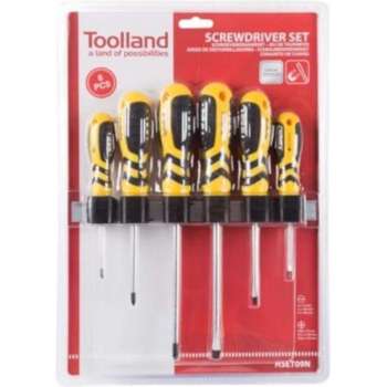 Toolland Schroevendraaierset Staal/rubber Zwart/geel 6-delig