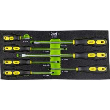 JBM Tools | Set van 7 Platkop schroevendraaiers | Toevoeging gereedschapskar