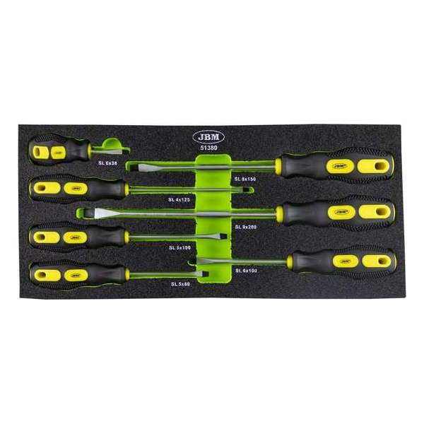 JBM Tools | Set van 7 Platkop schroevendraaiers | Toevoeging gereedschapskar