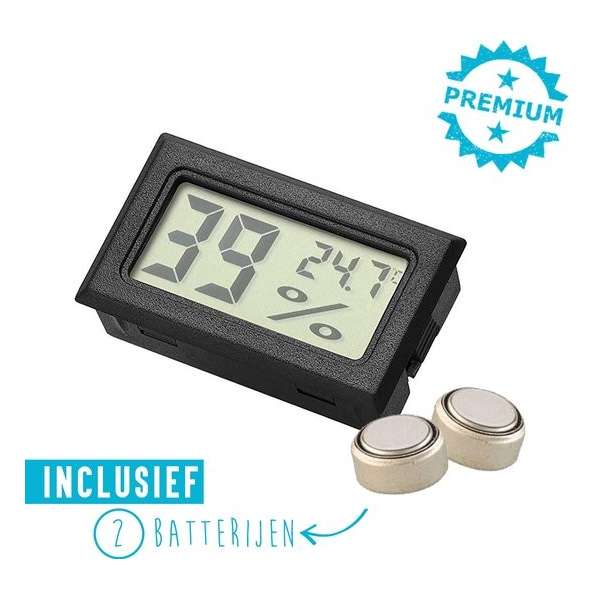 Qitch&Quisine - Hygro - Vochtmeter - Hygrometer - Hygrometer Met Batterijen - Zwart - Inc