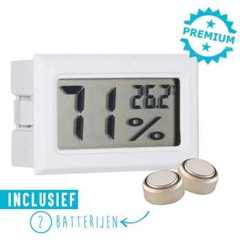 Qitch&Quisine - Hygro - Vochtmeter - Hygrometer - Hygrometer Met Batterijen - Wit - Inclu