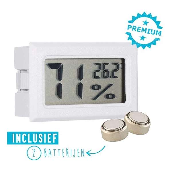 Qitch&Quisine - Hygro - Vochtmeter - Hygrometer - Hygrometer Met Batterijen - Wit - Inclu