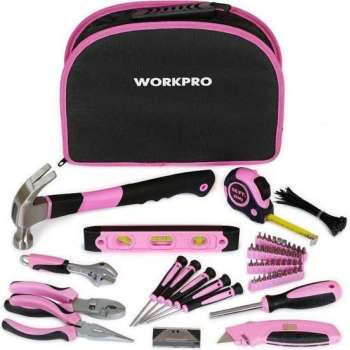 Workpro Gereedschapstas - 63-delige set - Met 5 meter Rolmaat - Roze