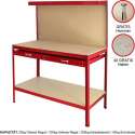 Q-rax Werkbank met achterwand + lade - Rood - 120x60x155 cm - Inclusief 40 haken - werktafel workmate