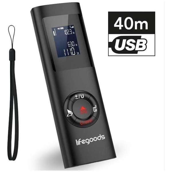 LifeGoods Laser Afstandsmeter - USB Oplaadbaar incl. Kabel - 40 Meter Bereik - 2mm Nauwke