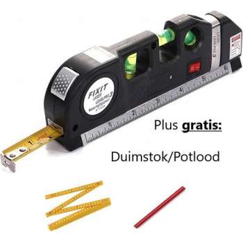 Fixit Levelpro3 Laserwaterpas - Incl. Rolmaat 2,50 meter - Incl. Batterijen - 3 Verschill