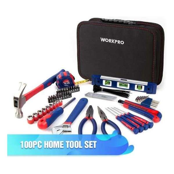 Workpro Gereedschapstas | 100-Delige Gereedschap Set | Gereedschapskoffer | Hobby set | Cadeautip