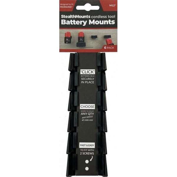 StealthMounts BM-MW12-BLK-6-BLK Accuhouder voor Milwaukee M12 - Zwart - 6-pack