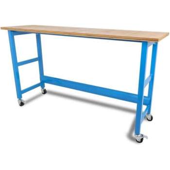 Ragnor werkbank verrijdbaar met werkblad - blauw - 200 cm - poedercoating