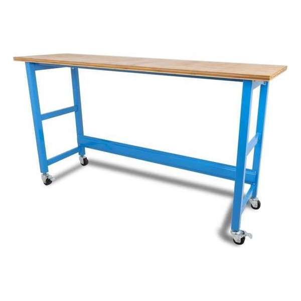 Ragnor werkbank verrijdbaar met werkblad - blauw - 200 cm - poedercoating