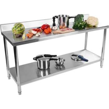 Royal Catering Werktafel – rvs werktafel - 200 x 60 cm - opstaande rand - 195 kg capaciteit