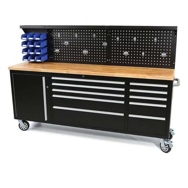 HBM 215 cm gereedschapswagen / houten werkbank incl achterwand