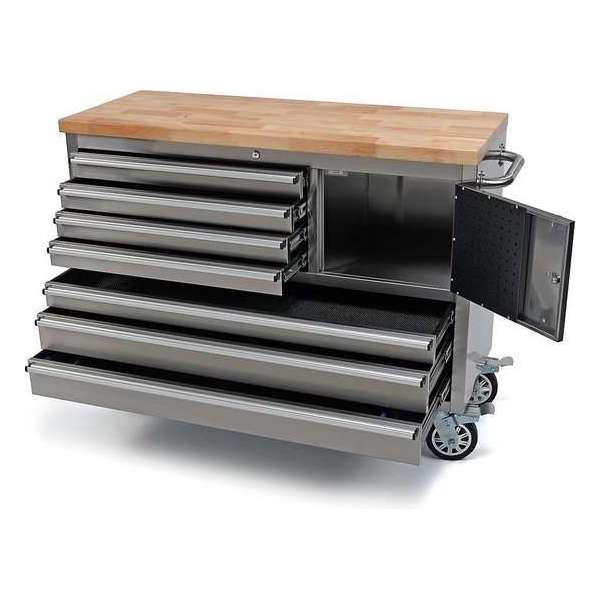 Professionele RVS Gereedschapswagen / Werkbank met Houten Blad (122 cm)