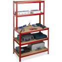 relaxdays stellingkast werkbank - opbergrek - stelling - 900 kg - legbordstelling - rood