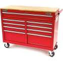 HBM 117 cm verrijdbare gereedschapswagen werkbank met houten blad ROOD