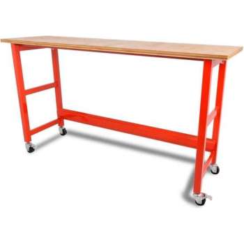 Ragnor werkbank met werkblad - verrijdbaar - rood - 98 cm werkhoogte