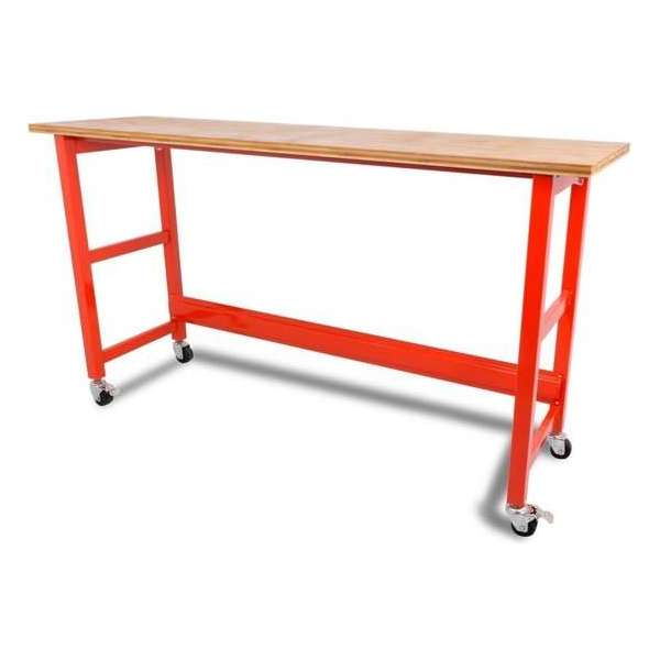 Ragnor werkbank met werkblad - verrijdbaar - rood - 98 cm werkhoogte