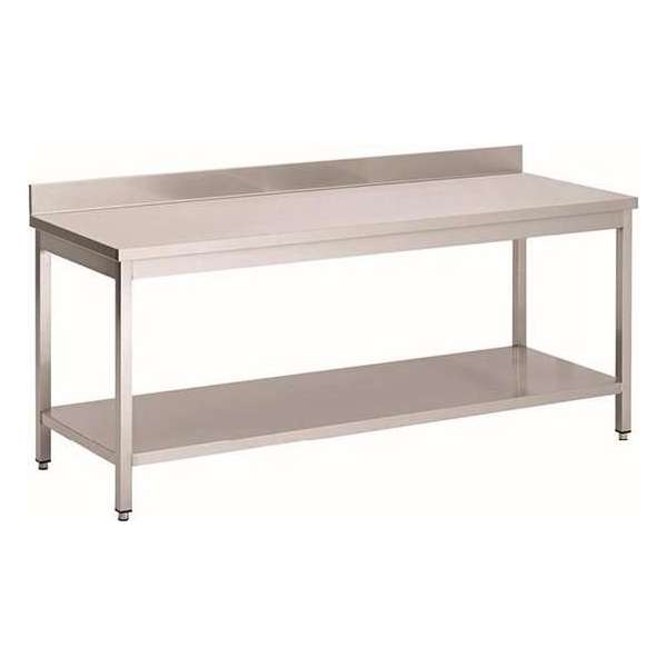 Gastro-Inox RVS werktafel met achteropstand en onderblad, 1500(l)x600(d)x850(h)mm, zelfmontage