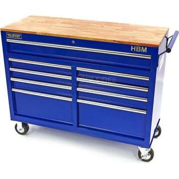 HBM 117cm Verrijdbare Gereedschapswagen Werkbank met Houten Blad Blauw